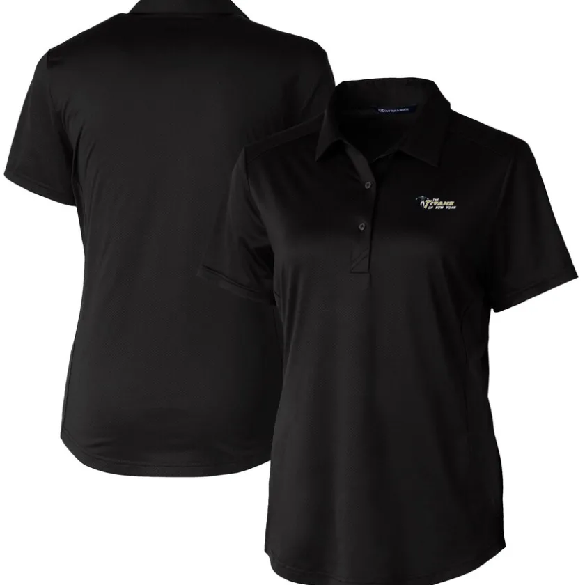 Polos^New York Jets Women's Cutter & Buck Black Throwback Logo Prospect Textured Stretch Polo