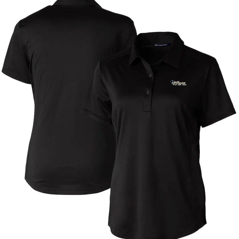 Polos^New York Jets Women's Cutter & Buck Black Throwback Logo Prospect Textured Stretch Polo