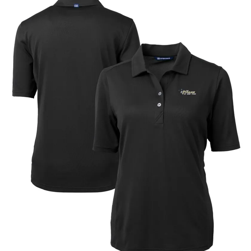 Polos^New York Jets Women's Cutter & Buck Black Throwback Logo Virtue Eco Pique Recycled Polo