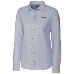 Sweaters & Dress Shirts^New York Jets Women's Cutter & Buck Charcoal Throwback Logo Stretch Oxford Stripe Long Sleeve Button-Up Shirt