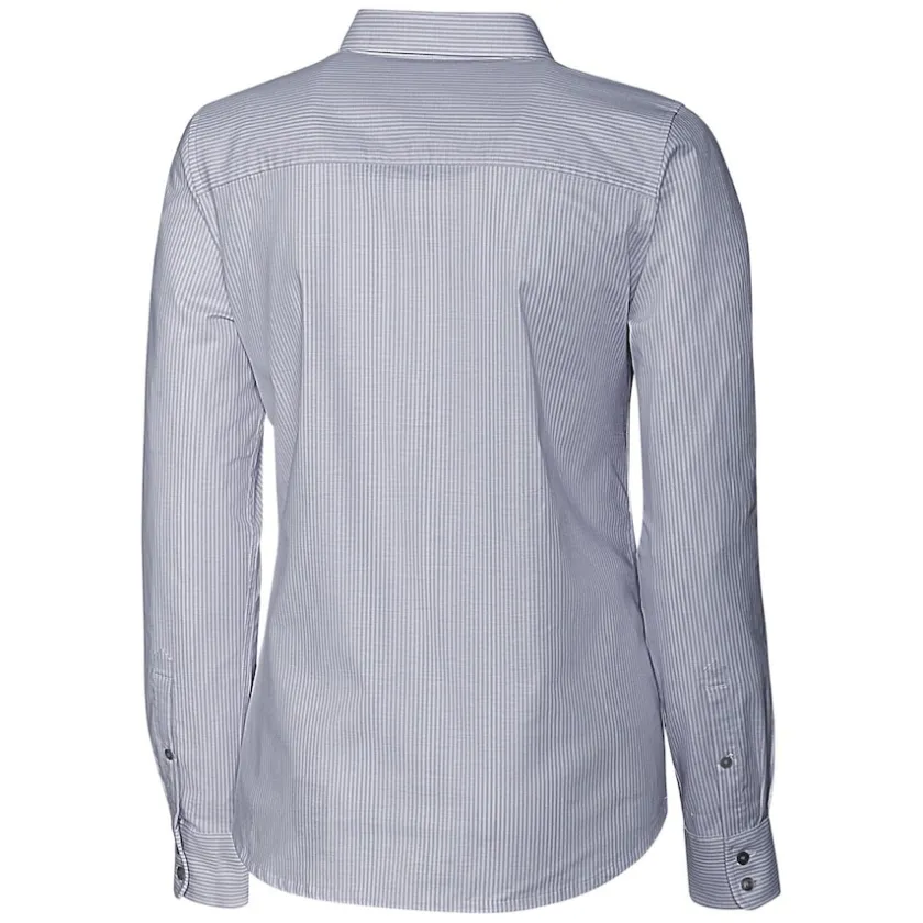 Sweaters & Dress Shirts^New York Jets Women's Cutter & Buck Charcoal Throwback Logo Stretch Oxford Stripe Long Sleeve Button-Up Shirt