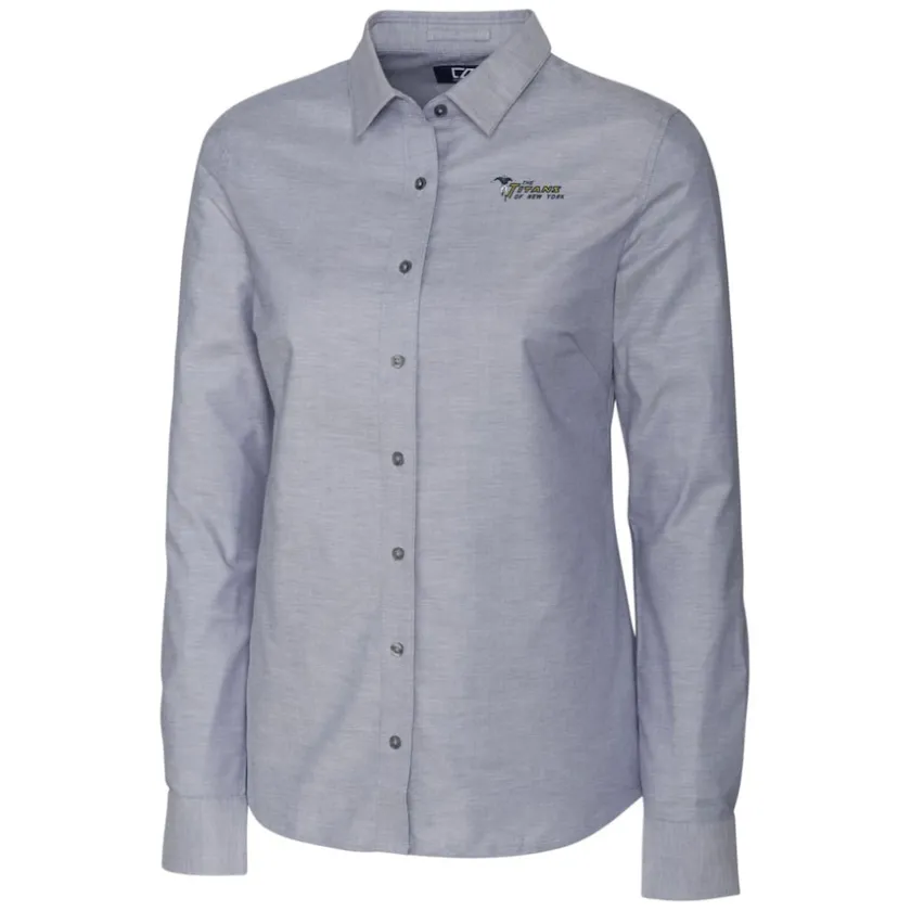 Sweaters & Dress Shirts^New York Jets Women's Cutter & Buck Charcoal Throwback Logo Oxford Stretch Long Sleeve Button-Up Shirt