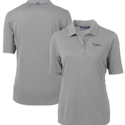 Polos^New York Jets Women's Cutter & Buck Gray Throwback Logo Virtue Eco Pique Recycled Polo