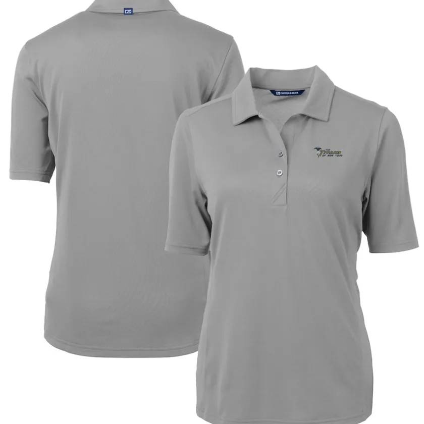 Polos^New York Jets Women's Cutter & Buck Gray Throwback Logo Virtue Eco Pique Recycled Polo