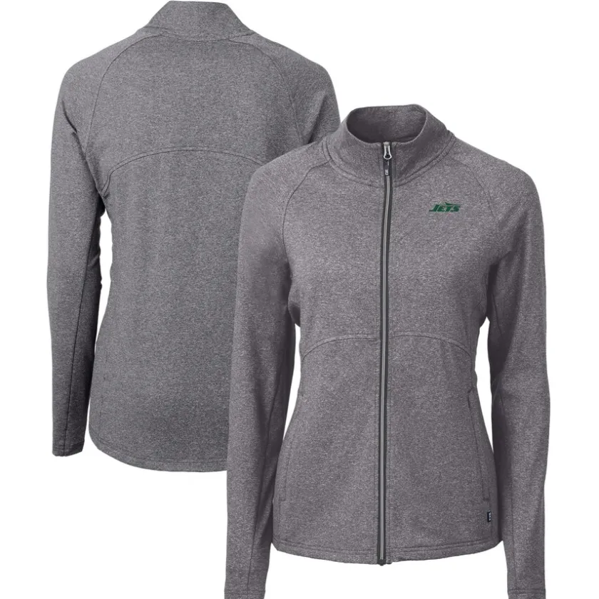 Jackets^New York Jets Women's Cutter & Buck Heather Black Primary Logo Adapt Eco Knit Hybrid Recycled Full-Zip Hoodie