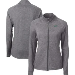 Jackets^New York Jets Women's Cutter & Buck Heather Black Primary Logo Adapt Eco Knit Hybrid Recycled Full-Zip Hoodie