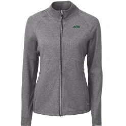 Jackets^New York Jets Women's Cutter & Buck Heather Black Primary Logo Adapt Eco Knit Hybrid Recycled Full-Zip Hoodie