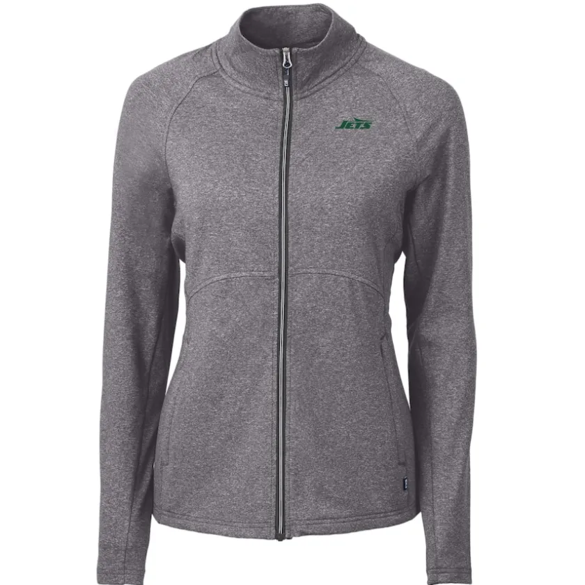 Jackets^New York Jets Women's Cutter & Buck Heather Black Primary Logo Adapt Eco Knit Hybrid Recycled Full-Zip Hoodie