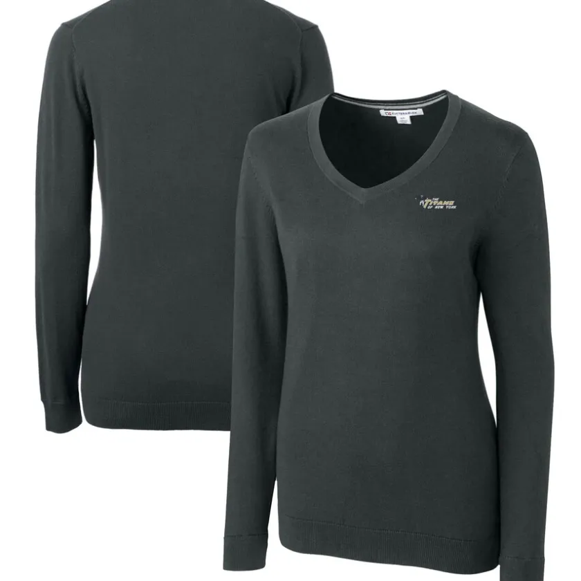Sweaters & Dress Shirts|Sweaters^New York Jets Women's Cutter & Buck Heather Charcoal Throwback Logo Lakemont Tri-Blend V-Neck Sweater
