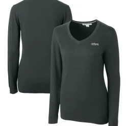 Sweaters & Dress Shirts|Sweaters^New York Jets Women's Cutter & Buck Heather Charcoal Throwback Logo Lakemont Tri-Blend V-Neck Sweater