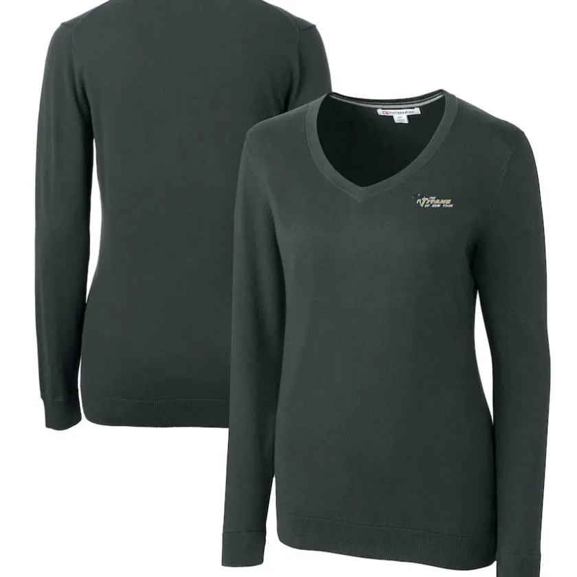 Sweaters & Dress Shirts|Sweaters^New York Jets Women's Cutter & Buck Heather Charcoal Throwback Logo Lakemont Tri-Blend V-Neck Sweater