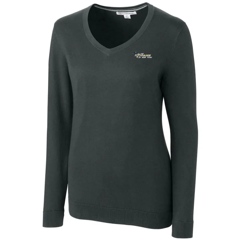 Sweaters & Dress Shirts|Sweaters^New York Jets Women's Cutter & Buck Heather Charcoal Throwback Logo Lakemont Tri-Blend V-Neck Sweater