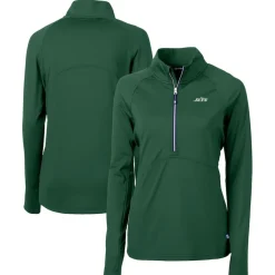 Jackets|Sweatshirts & Fleece^New York Jets Women's Cutter & Buck Hunter Green Primary Logo DryTec Adapt Eco Knit Stretch Recycled Raglan Half-Zip Top