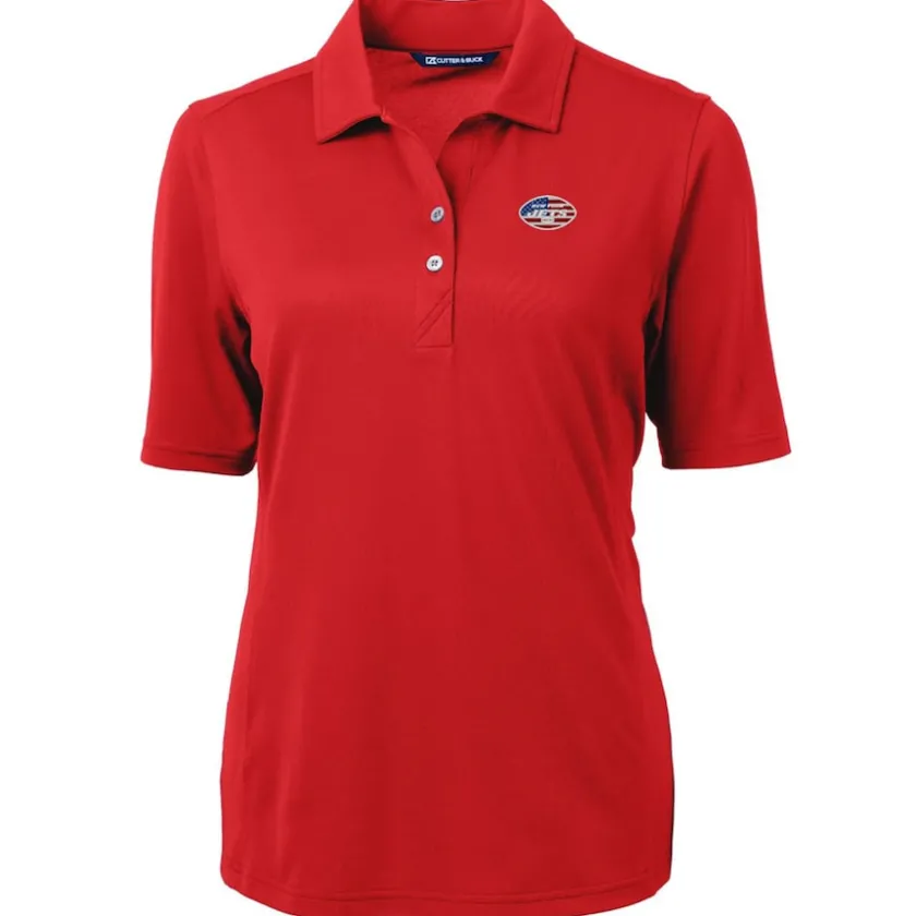 Polos^New York Jets Women's Cutter & Buck Red Virtue Eco Pique Recycled Polo
