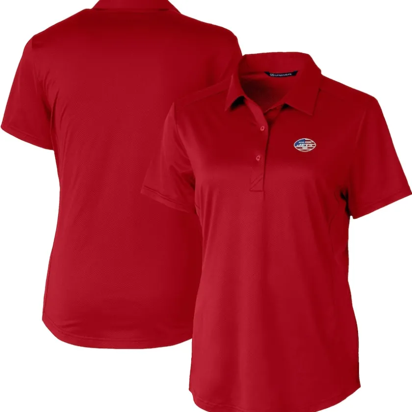 Polos^New York Jets Women's Cutter & Buck Red Americana Prospect Textured Stretch Polo