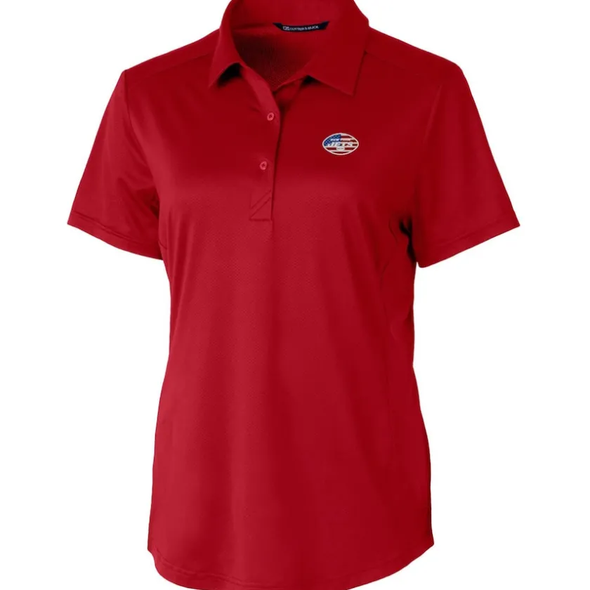 Polos^New York Jets Women's Cutter & Buck Red Americana Prospect Textured Stretch Polo