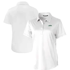 Polos^New York Jets Women's Cutter & Buck White Primary Logo Prospect Eco Textured Stretch Recycled Polo