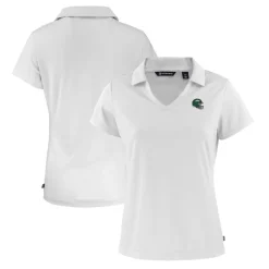 Polos^New York Jets Women's Cutter & Buck White Helmet Daybreak Eco Recycled V-Neck Polo