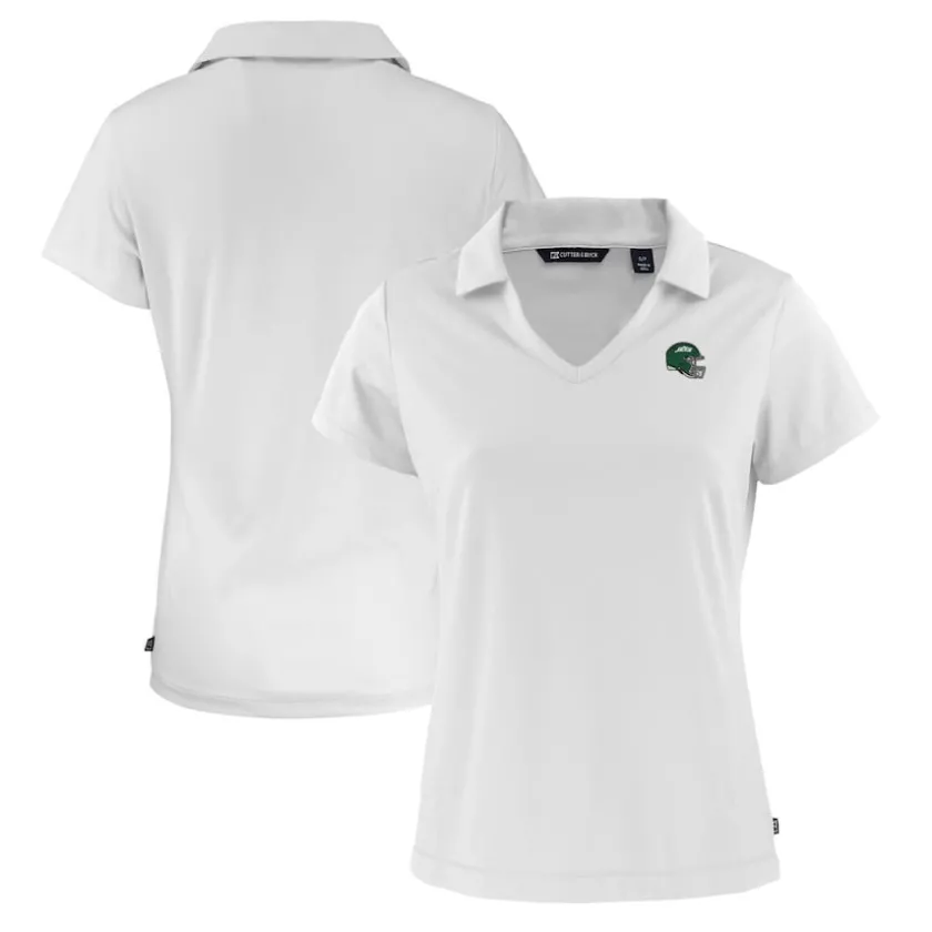 Polos^New York Jets Women's Cutter & Buck White Helmet Daybreak Eco Recycled V-Neck Polo