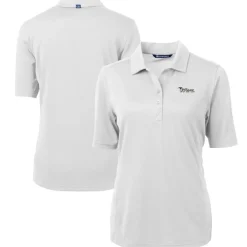 Polos^New York Jets Women's Cutter & Buck White Throwback Logo Virtue Eco Pique Recycled Polo