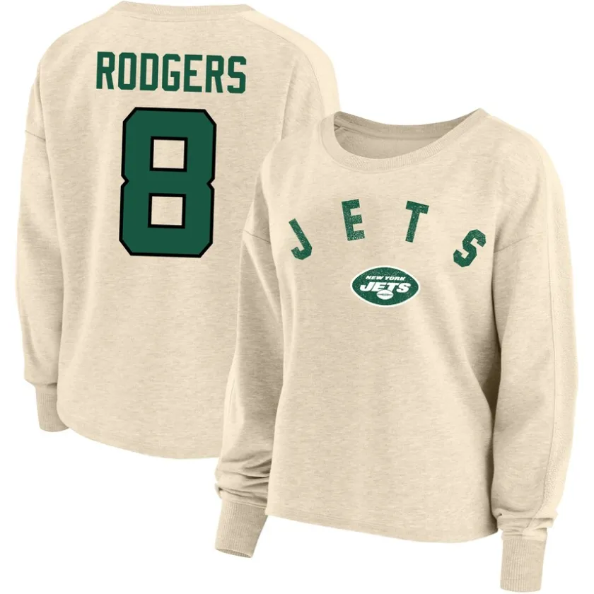 Plus Sizes|Sweatshirts & Fleece^New York Jets Women's Fanatics Aaron Rodgers Oatmeal Plus Size Name & Number Crew Pullover Sweatshirt