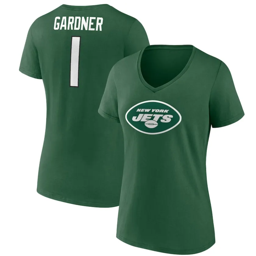 T-Shirts|Women^New York Jets Women's Fanatics Ahmad Sauce Gardner Black Player Icon Name & Number V-Neck T-Shirt
