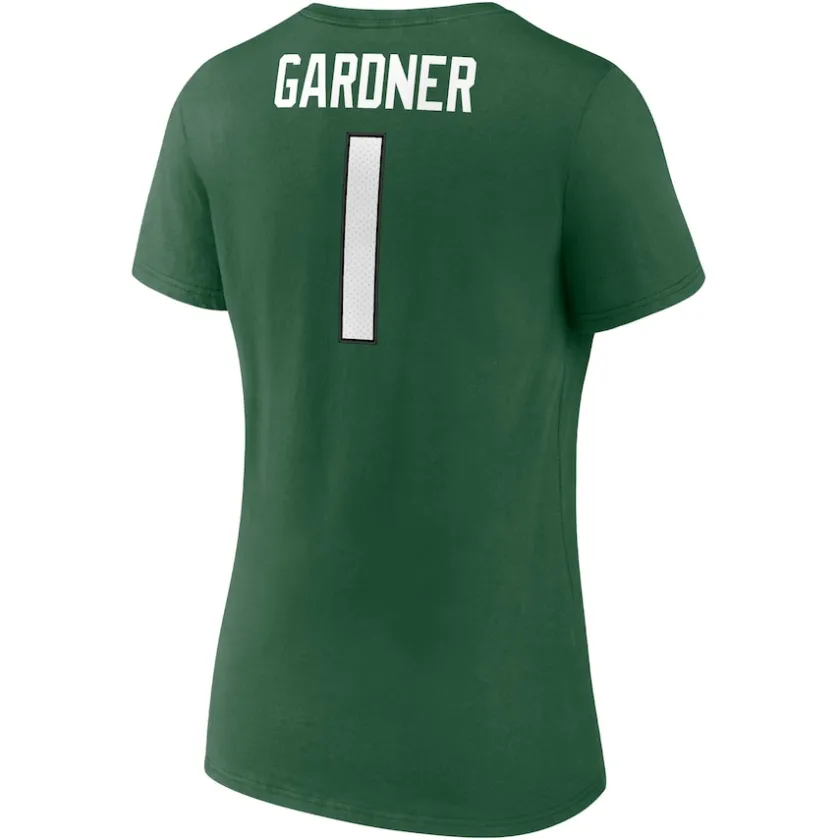 T-Shirts|Women^New York Jets Women's Fanatics Ahmad Sauce Gardner Black Player Icon Name & Number V-Neck T-Shirt
