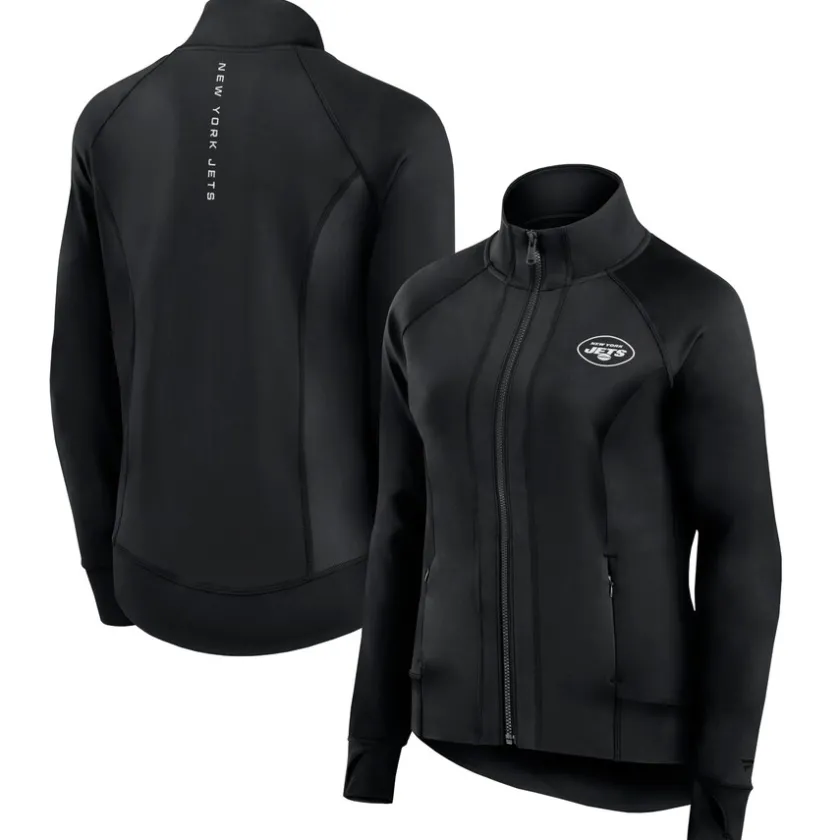 Jackets^New York Jets Women's Fanatics Black Studio Fitted Full-Zip Gym Track Jacket