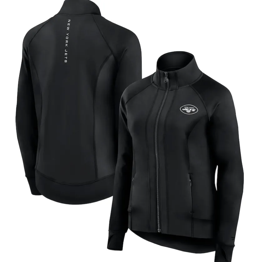 Jackets^New York Jets Women's Fanatics Black Studio Fitted Full-Zip Gym Track Jacket