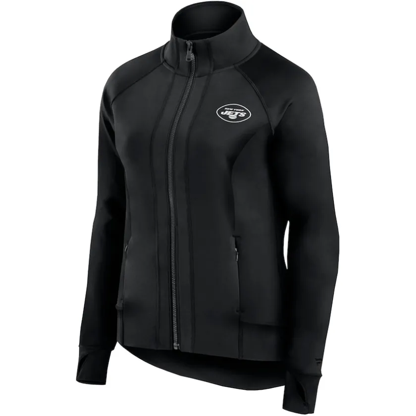 Jackets^New York Jets Women's Fanatics Black Studio Fitted Full-Zip Gym Track Jacket