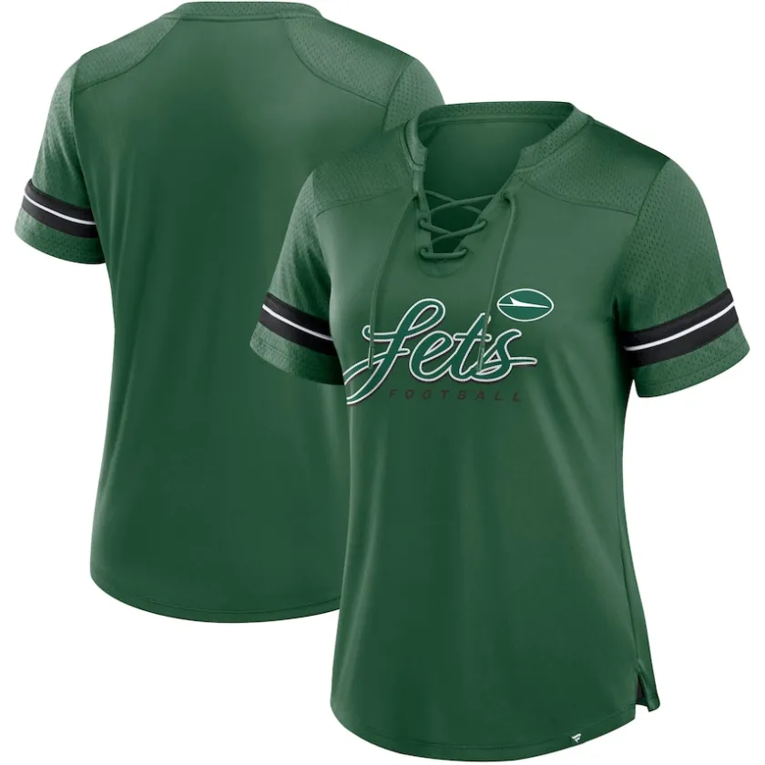 T-Shirts|Women^New York Jets Women's Fanatics Green Play Script Lace-Up T-Shirt