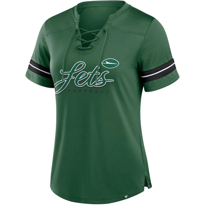 T-Shirts|Women^New York Jets Women's Fanatics Green Play Script Lace-Up T-Shirt