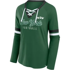 T-Shirts|Women^New York Jets Women's Fanatics Green Won And Done Lace-Up Long Sleeve Fashion Top