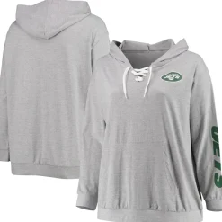 Sweatshirts & Fleece|Women^New York Jets Women's Fanatics Heathered Gray Plus Size Lace-Up Pullover Hoodie