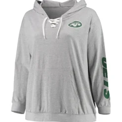 Sweatshirts & Fleece|Women^New York Jets Women's Fanatics Heathered Gray Plus Size Lace-Up Pullover Hoodie