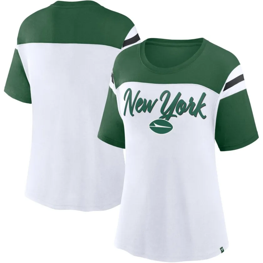 T-Shirts|Women^New York Jets Women's Fanatics White/Green Cheer Chant Fashion Crop Top