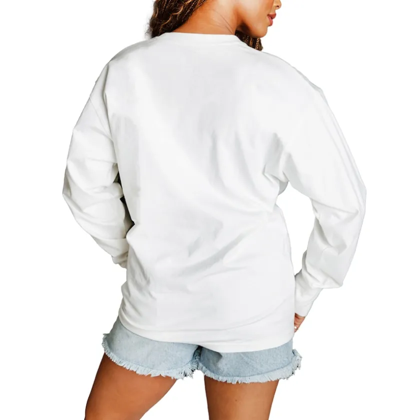 Jackets^New York Jets Women's Gameday Couture White Big Goals Oversized Long Sleeve T-Shirt