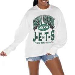 Jackets^New York Jets Women's Gameday Couture White Time Out Oversized Long Sleeve T-Shirt