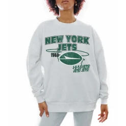 Jackets|Sweatshirts & Fleece^New York Jets Women's Gameday Couture Ash Gridiron Goals Premium Drop Shoulder Pullover Sweatshirt