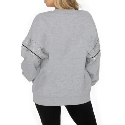Jackets|Sweatshirts & Fleece^New York Jets Women's Gameday Couture Ash Rhinestone Drop Shoulder Oversized Fleece Pullover Sweatshirt