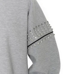 Jackets|Sweatshirts & Fleece^New York Jets Women's Gameday Couture Ash Rhinestone Drop Shoulder Oversized Fleece Pullover Sweatshirt