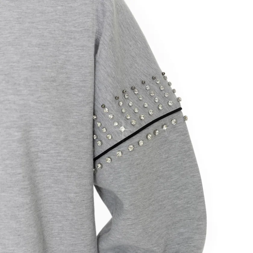 Jackets|Sweatshirts & Fleece^New York Jets Women's Gameday Couture Ash Rhinestone Drop Shoulder Oversized Fleece Pullover Sweatshirt