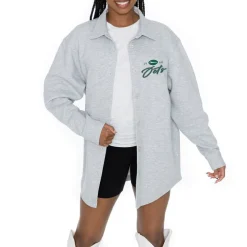 Sweaters & Dress Shirts^New York Jets Women's Gameday Couture Ash Full-Button Long Sleeve Overshirt