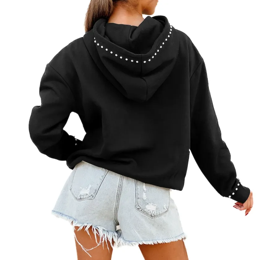 Jackets^New York Jets Women's Gameday Couture Black Catch The Vibe Studded Pullover Hoodie
