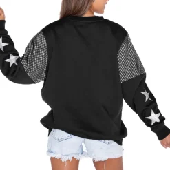 Jackets|Sweatshirts & Fleece^New York Jets Women's Gameday Couture Black Rhinestone Star Mesh Shoulder Fleece Pullover Sweatshirt