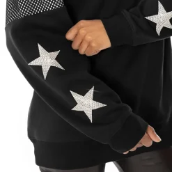 Jackets|Sweatshirts & Fleece^New York Jets Women's Gameday Couture Black Rhinestone Star Mesh Shoulder Fleece Pullover Sweatshirt