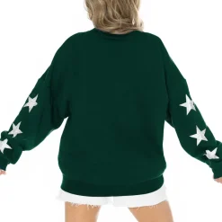 Sweatshirts & Fleece|Women^New York Jets Women's Gameday Couture Green Rhinestone Star Sleeve Settle The Score Tri-Blend Pullover Sweatshirt