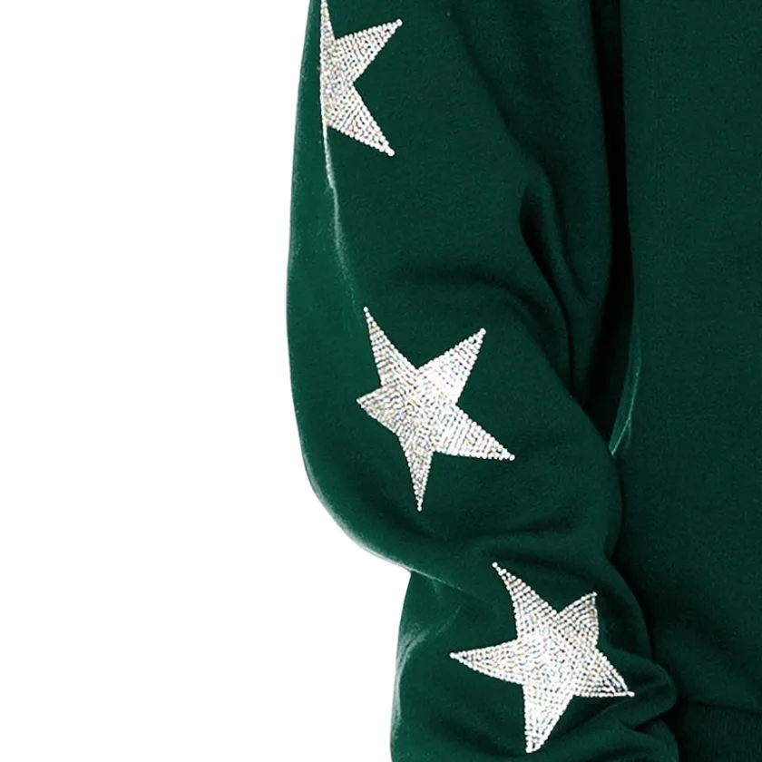 Sweatshirts & Fleece|Women^New York Jets Women's Gameday Couture Green Rhinestone Star Sleeve Settle The Score Tri-Blend Pullover Sweatshirt