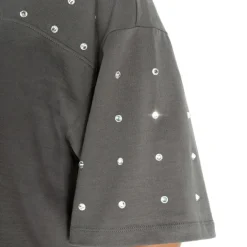 T-Shirts|Women^New York Jets Women's Gameday Couture Gray All-Over Rhinestone Cropped Oversized T-Shirt