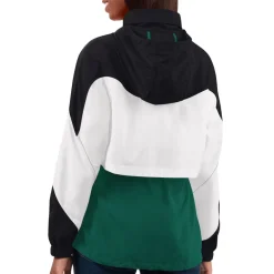 Jackets|Sweatshirts & Fleece^New York Jets Women's G-III 4Her By Carl Banks Green/Black Tie Breaker Lightweight Quarter-Zip Jacket